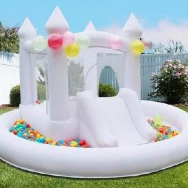 White Bounce House with Slide, Indoor & Outdoor Bouncy Castle with Big Ball Pit  - 副本 - 副本